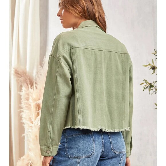 NWT Rhinestone Detail Denim Jacket  in Sage Green - Picture 4 of 6